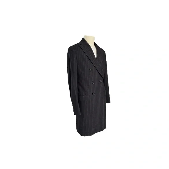 ALLSAINTS Brock Pinstripe Black Cotton Blend Men's Long Coat, sz 34